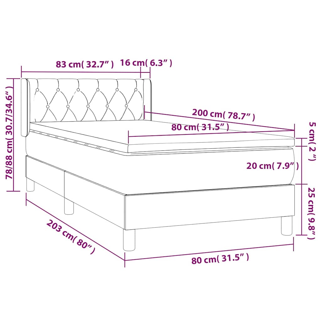 vidaXL Κρεβάτι Boxspring με Στρώμα Σκούρο Μπλε 80 x 200 εκ. Βελούδινο