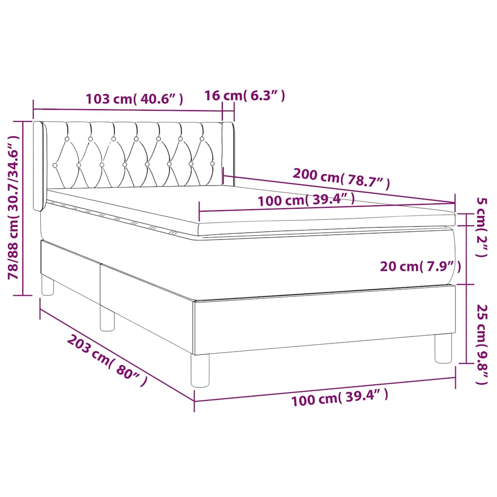 vidaXL Κρεβάτι Boxspring με Στρώμα Σκούρο Μπλε 100x200 εκ. Βελούδινο