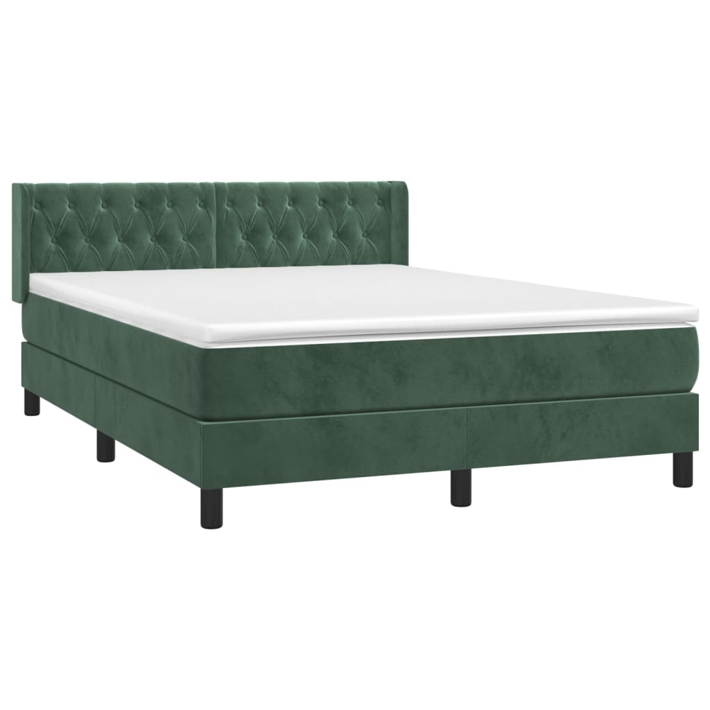 vidaXL Κρεβάτι Boxspring με Στρώμα Σκούρο Πράσινο 140x190εκ. Βελούδινο