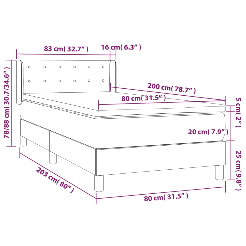 vidaXL Κρεβάτι Boxspring με Στρώμα Ροζ 80 x 200 εκ. Βελούδινο