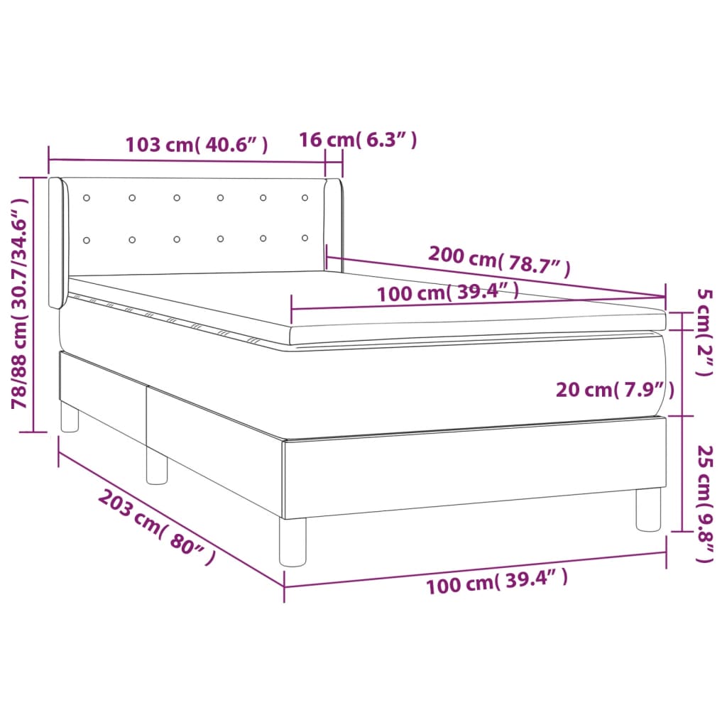 vidaXL Κρεβάτι Boxspring με Στρώμα Μαύρο 100x200 εκ. Βελούδινο