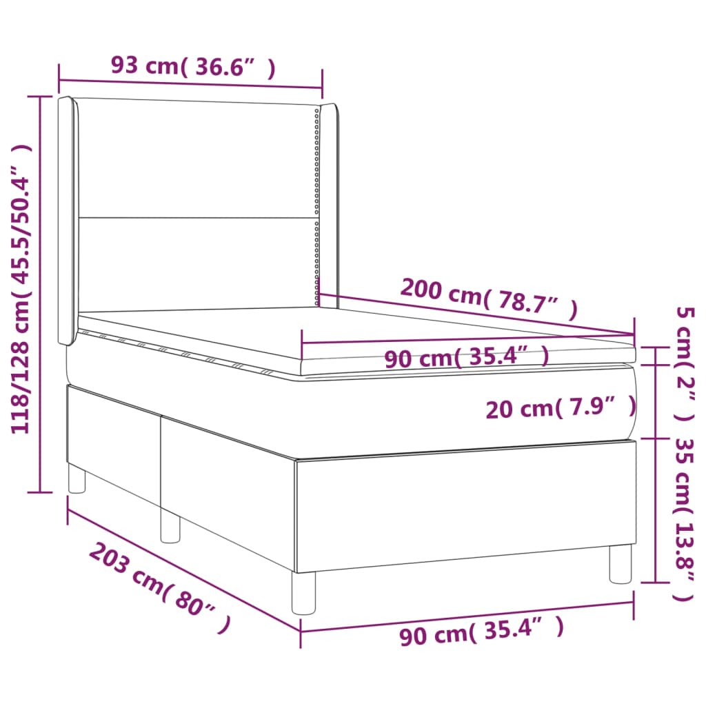vidaXL Κρεβάτι Boxspring με Στρώμα Κρεμ 90x200 εκ.Υφασμάτινο