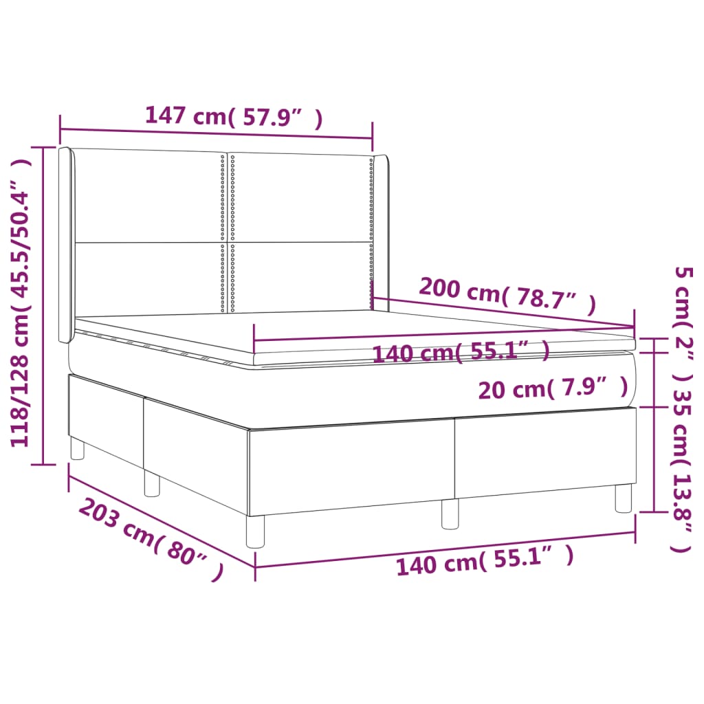 vidaXL Κρεβάτι Boxspring με Στρώμα Μαύρο 140x200 εκ. Υφασμάτινο
