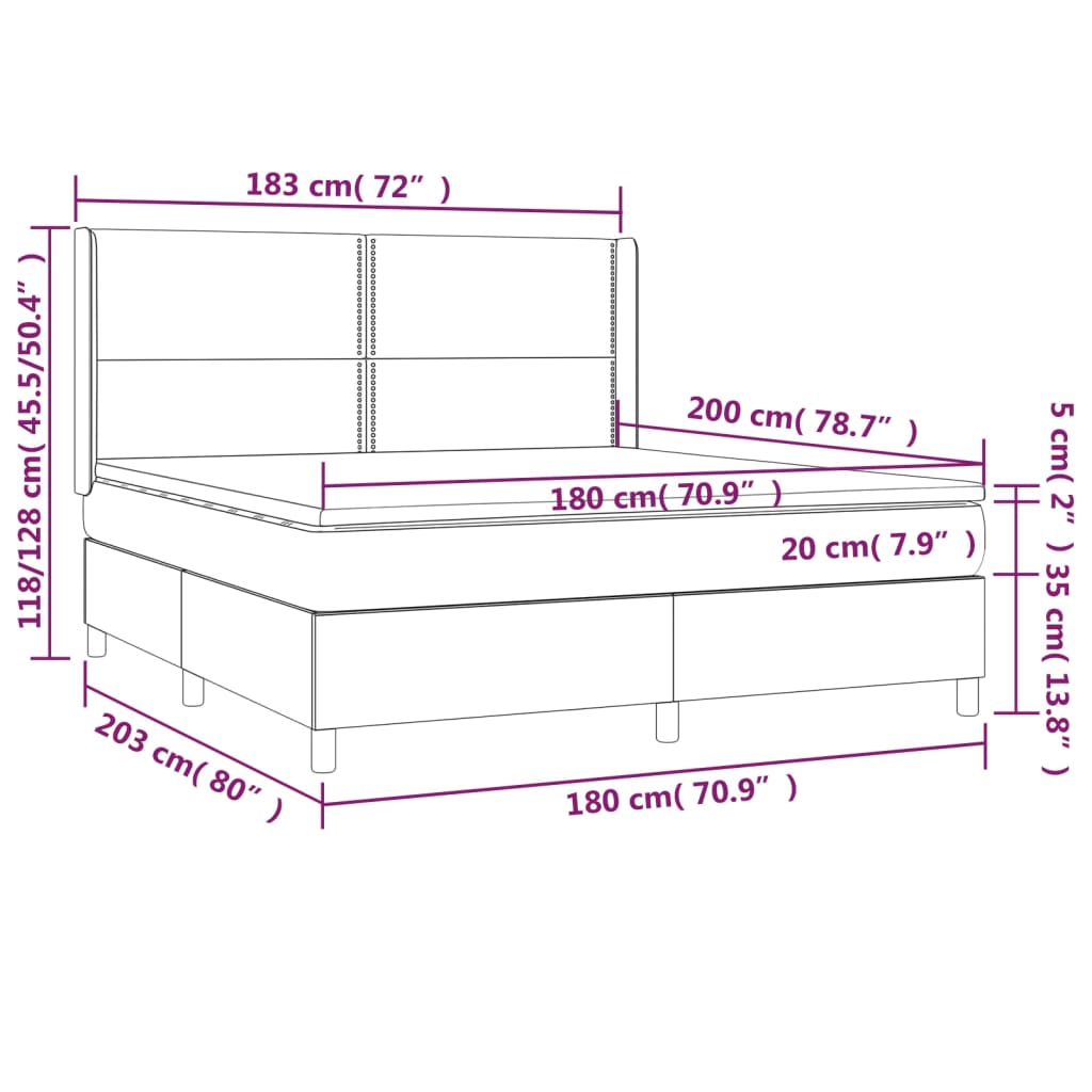 vidaXL Κρεβάτι Boxspring με Στρώμα Σκούρο Γκρι 180x200 εκ Υφασμάτιν