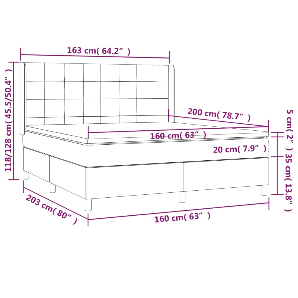 vidaXL Κρεβάτι Boxspring με Στρώμα Μπλε 160x200 εκ. Υφασμάτινο