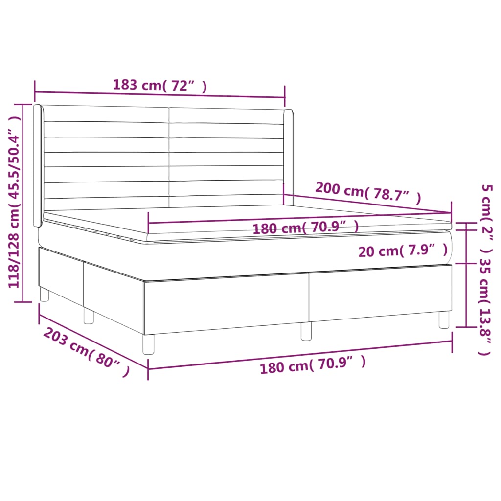 vidaXL Κρεβάτι Boxspring με Στρώμα Ανοιχτό Γκρι 180x200 εκ. Υφασμάτινο