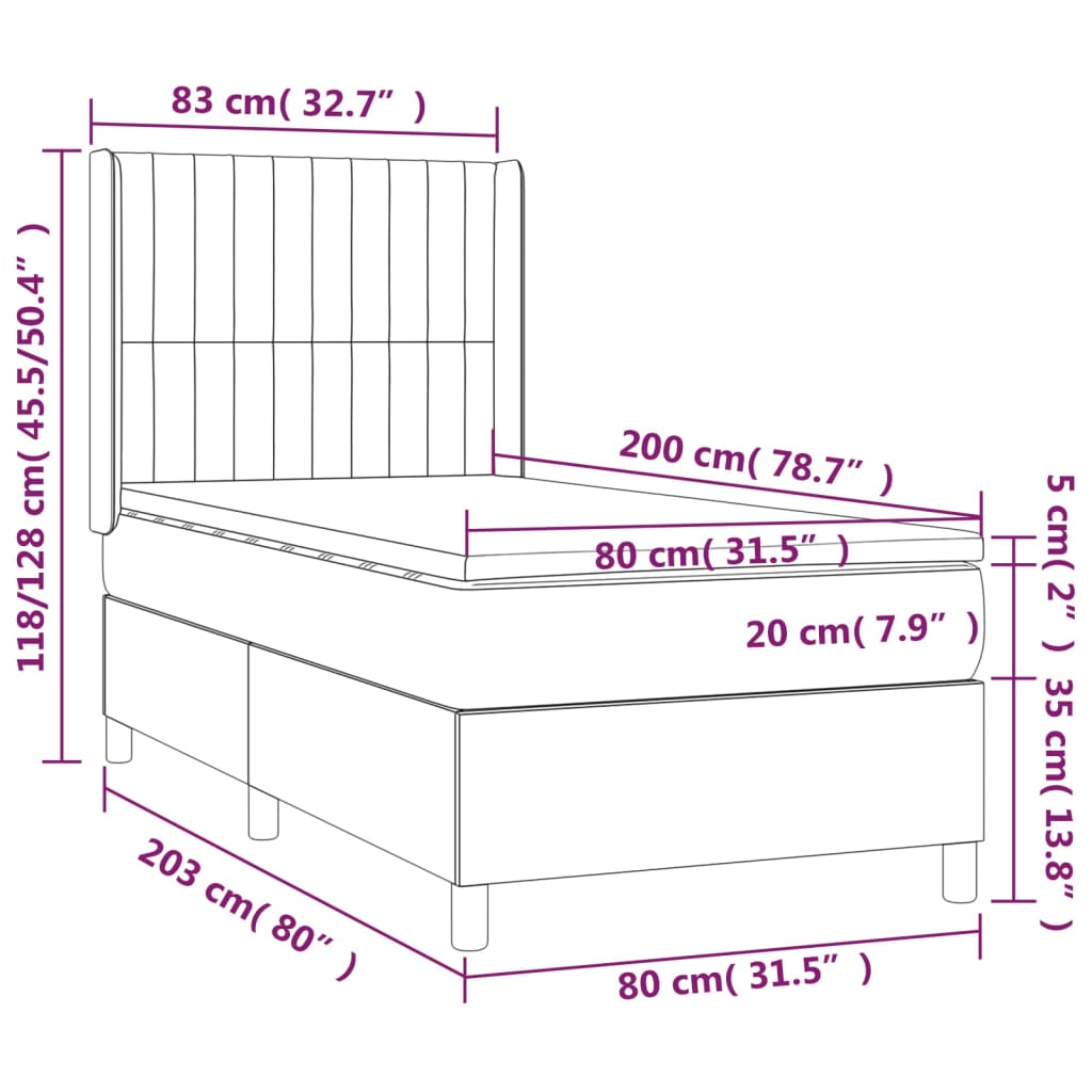 vidaXL Κρεβάτι Boxspring με Στρώμα Κρεμ 80 x 200 εκ. Υφασμάτινο