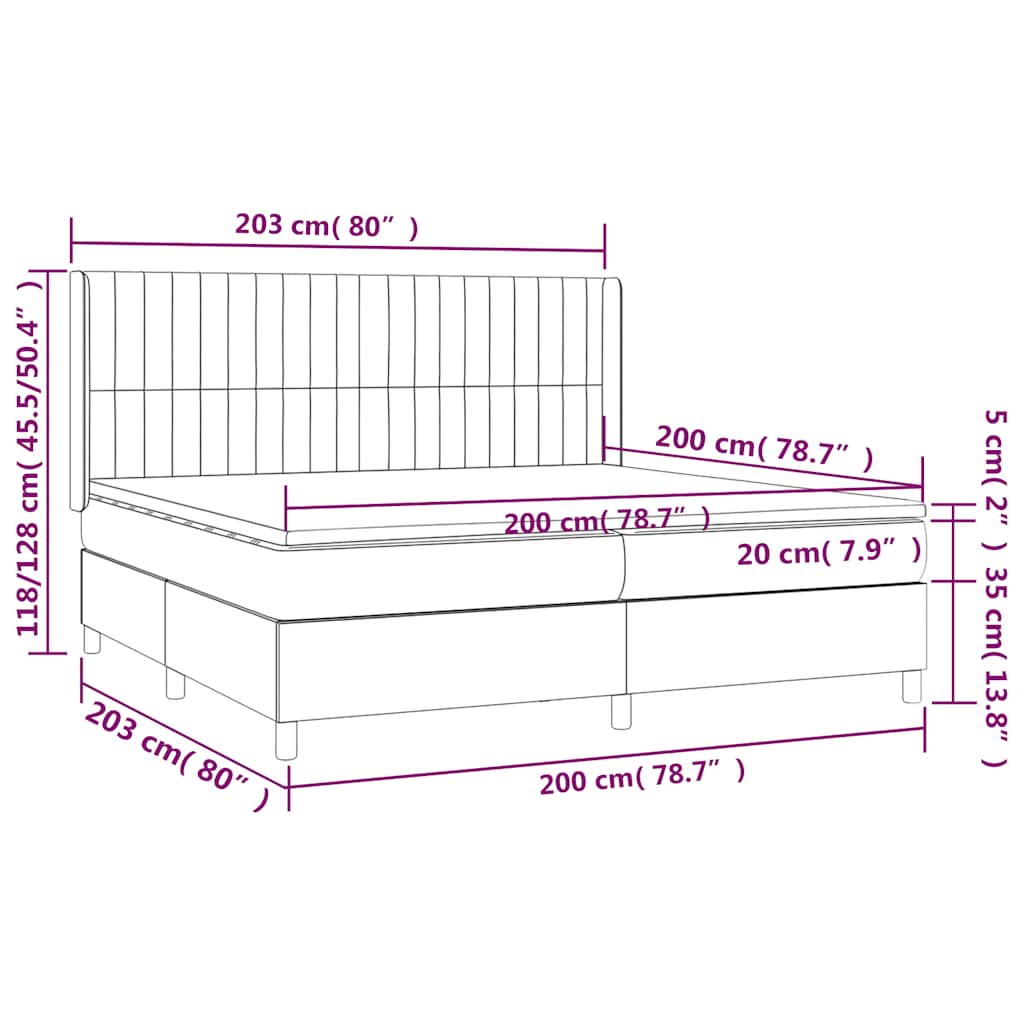 vidaXL Κρεβάτι Boxspring με Στρώμα Μαύρο 200x200 εκ. Υφασμάτινο