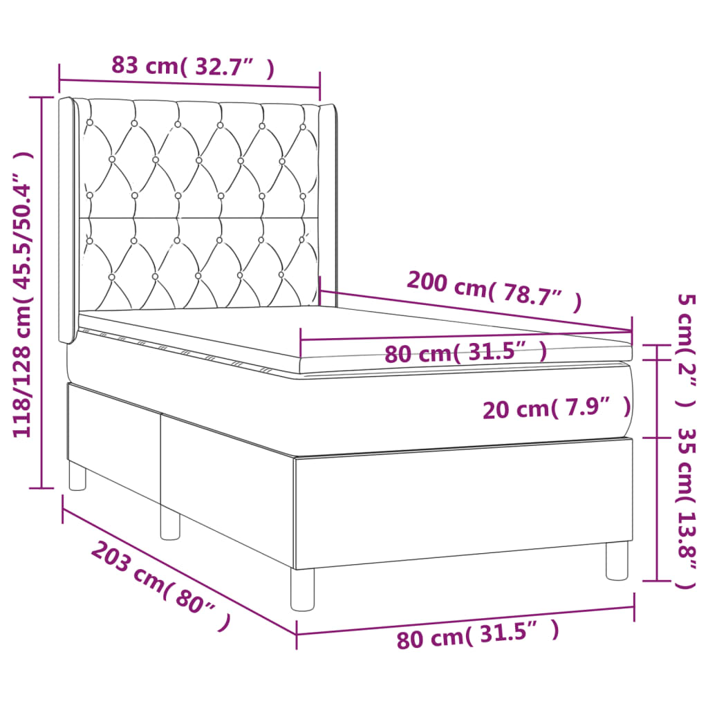 vidaXL Κρεβάτι Boxspring με Στρώμα Σκούρο Γκρι 80x200 εκ. Υφασμάτινο