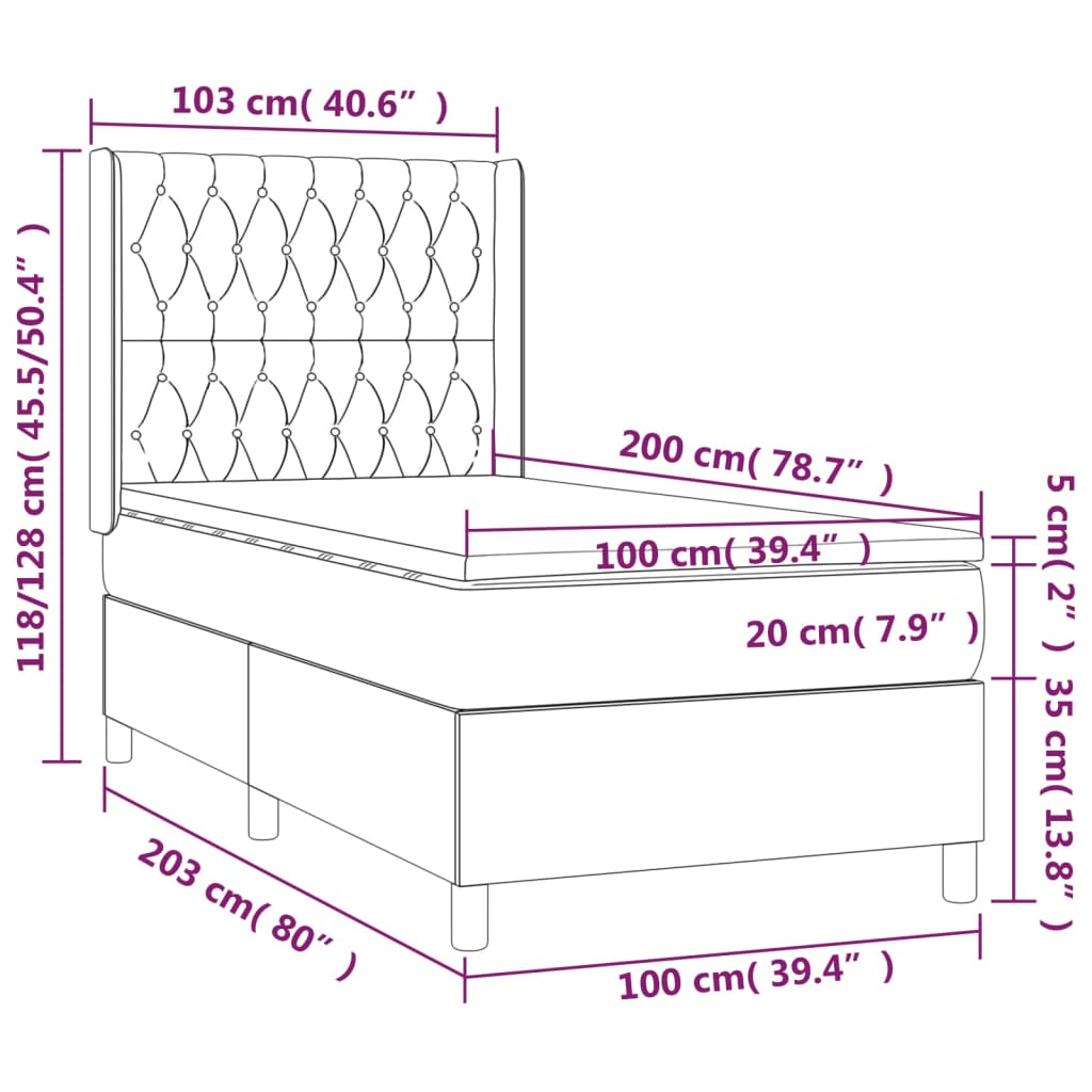 vidaXL Κρεβάτι Boxspring με Στρώμα Κρεμ 100 x 200 εκ. Υφασμάτινο
