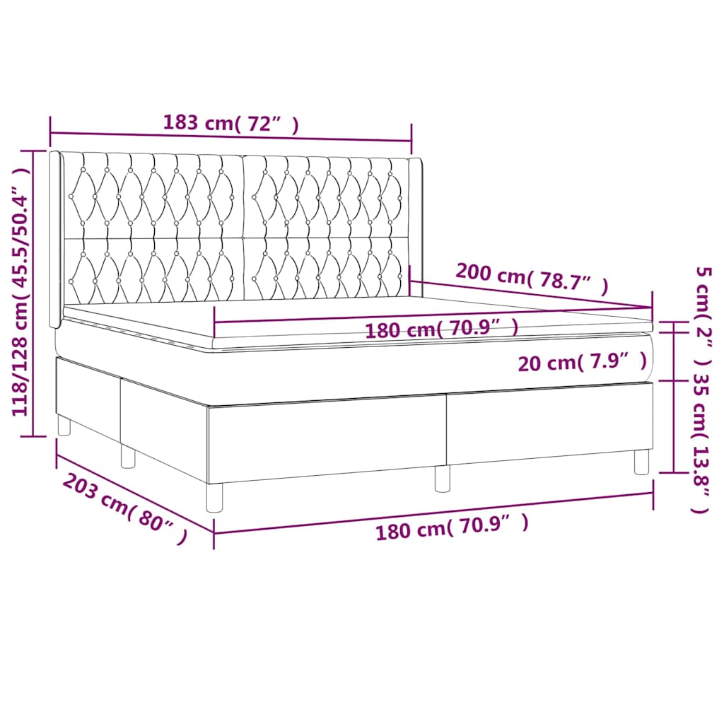 vidaXL Κρεβάτι Boxspring με Στρώμα Μπλε 180x200 εκ. Υφασμάτινο