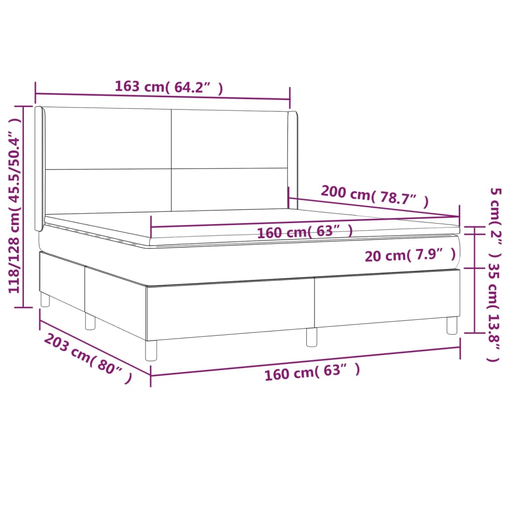 vidaXL Κρεβάτι Boxspring με Στρώμα Μπλε 160x200 εκ. Υφασμάτινο