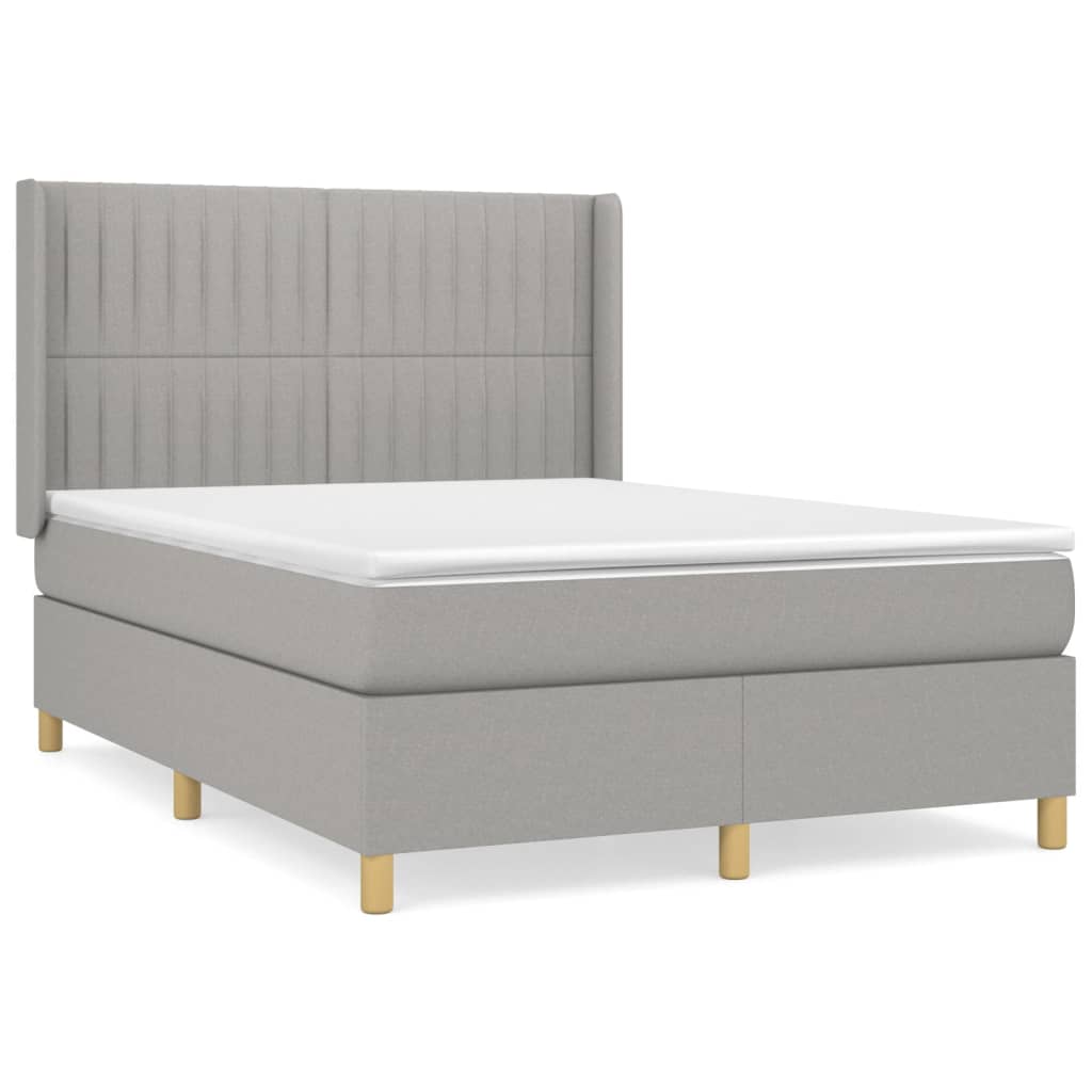 vidaXL Κρεβάτι Boxspring με Στρώμα Ανοιχτό Γκρι 140x200 εκ. Υφασμάτινο