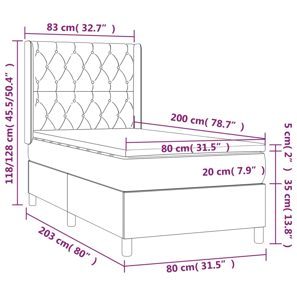 vidaXL Κρεβάτι Boxspring με Στρώμα Σκούρο Καφέ 80x200 εκ. Υφασμάτινο
