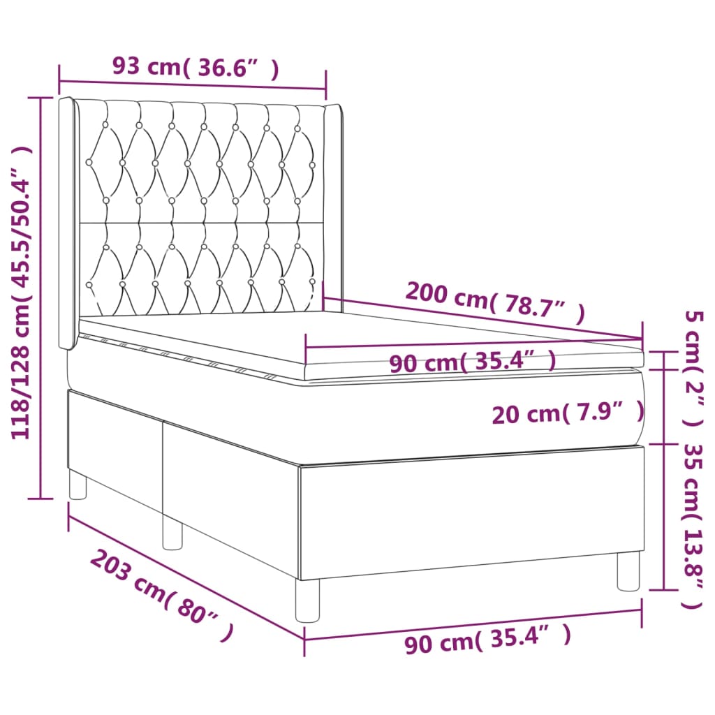 vidaXL Κρεβάτι Boxspring με Στρώμα Σκούρο Καφέ 90x200 εκ. Υφασμάτινο