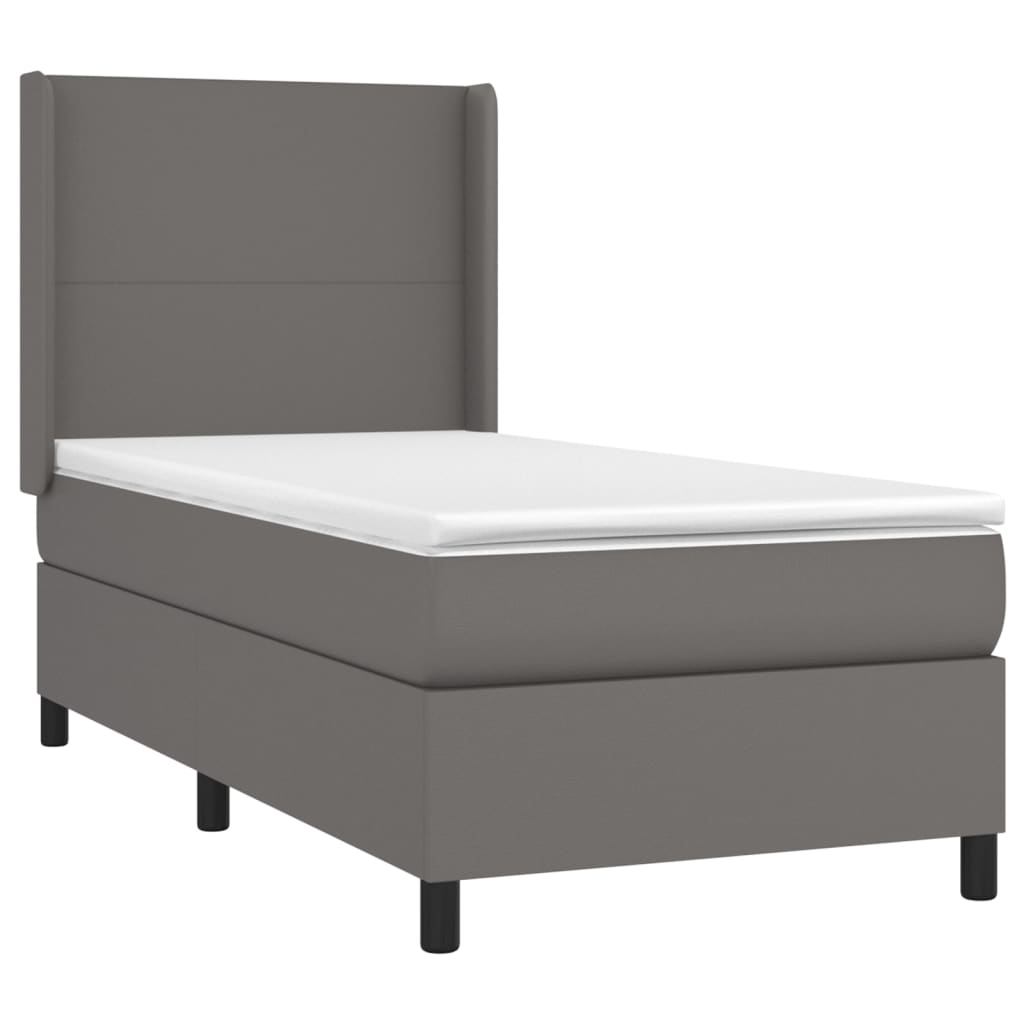 vidaXL Κρεβάτι Boxspring με Στρώμα Γκρι 90x190 εκ. από Συνθετικό Δέρμα