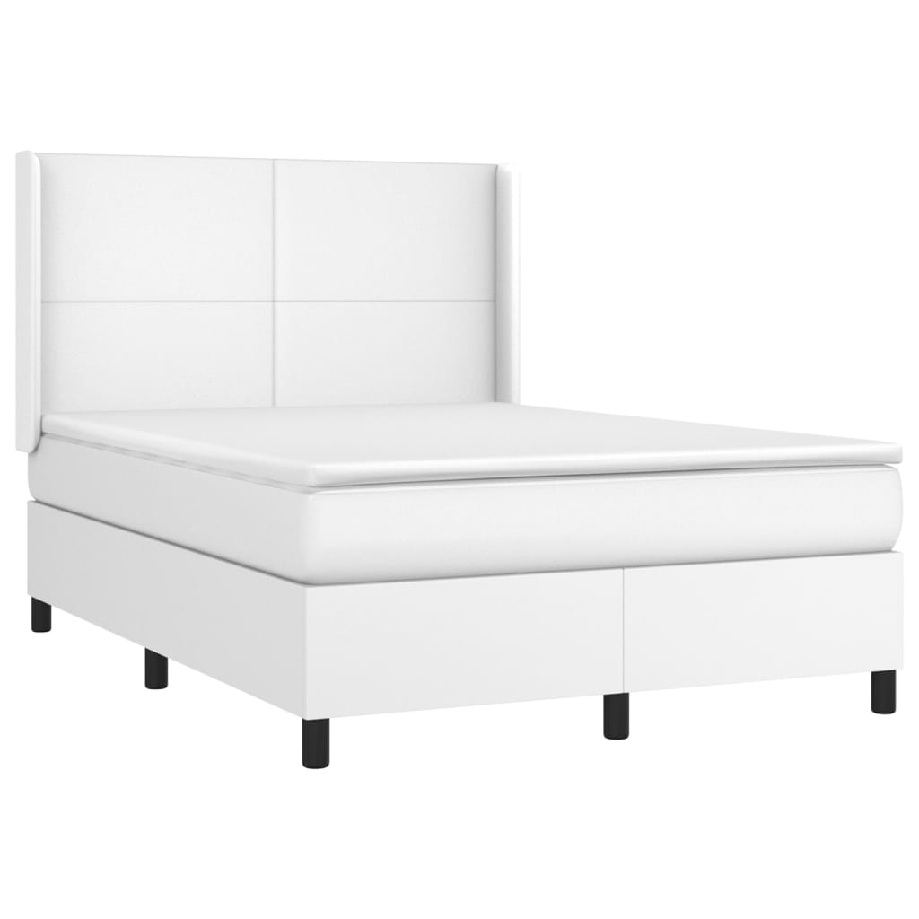 vidaXL Κρεβάτι Boxspring με Στρώμα Λευκό 140x190εκ.από Συνθετικό Δέρμα