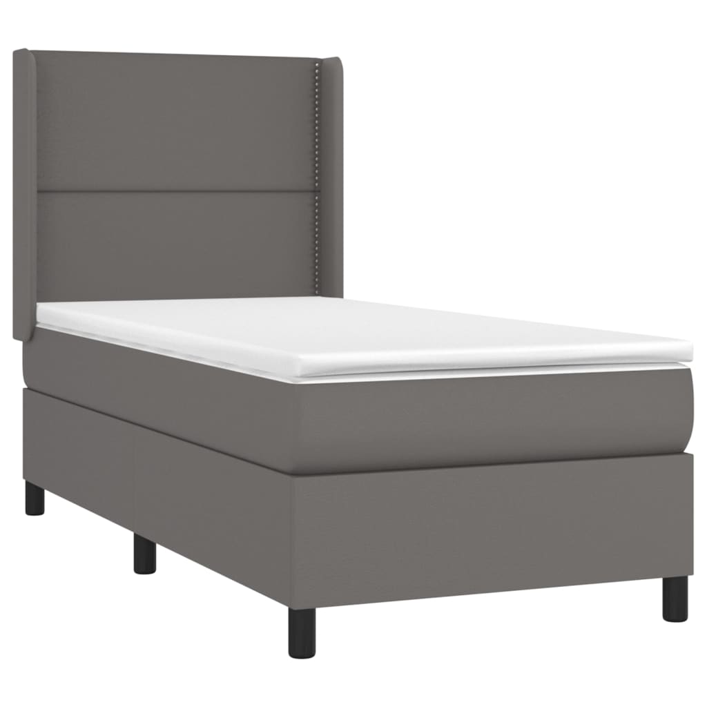 vidaXL Κρεβάτι Boxspring με Στρώμα Γκρι 90x190 εκ. από Συνθετικό Δέρμα