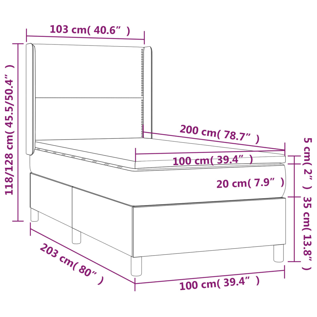 vidaXL Κρεβάτι Boxspring με Στρώμα Γκρι 100x200εκ. από Συνθετικό Δέρμα