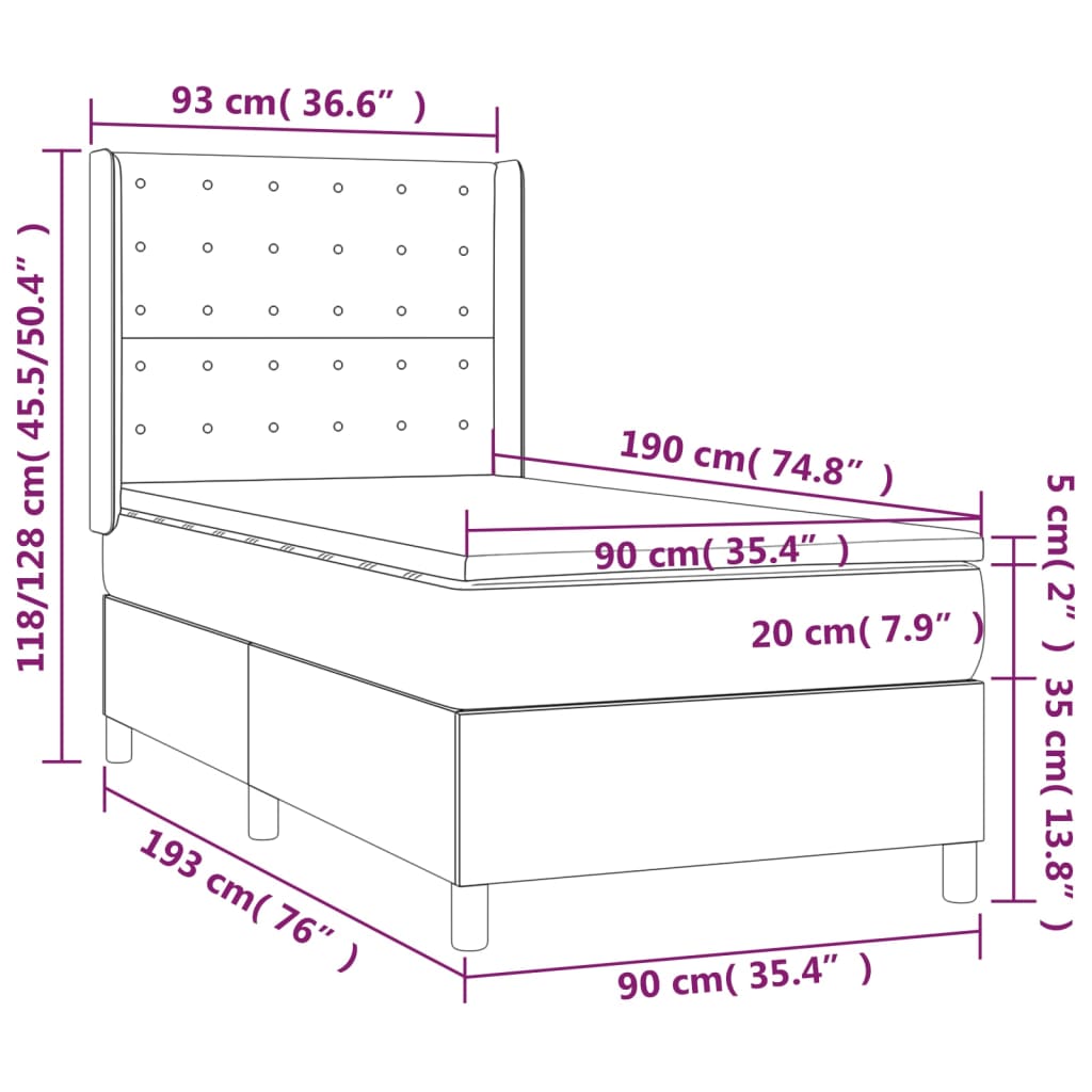 vidaXL Κρεβάτι Boxspring με Στρώμα Καπουτσίνο 90x190εκ.από Συνθ. Δέρμα