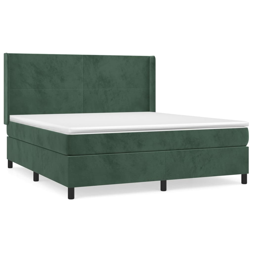 vidaXL Κρεβάτι Boxspring με Στρώμα Σκούρο Πράσινο 160x200εκ. Βελούδινο