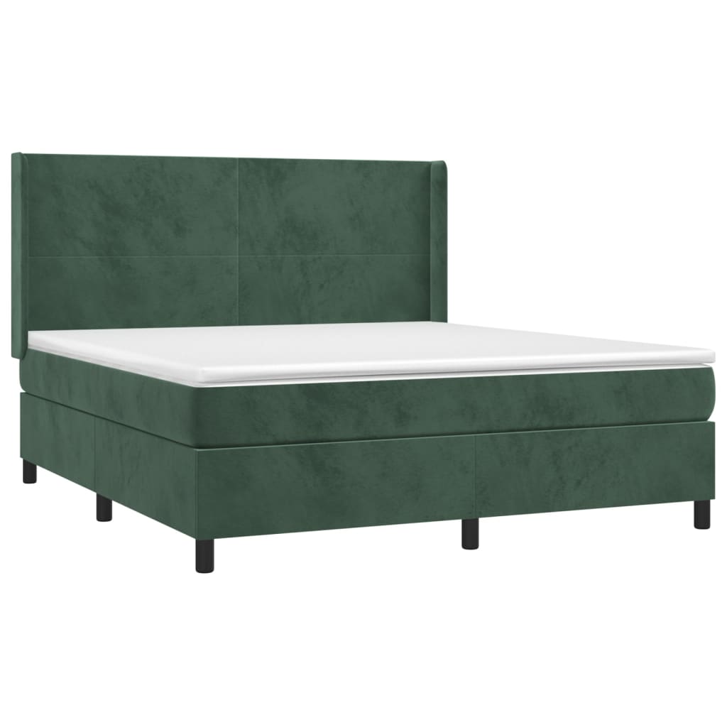 vidaXL Κρεβάτι Boxspring με Στρώμα Σκούρο Πράσινο 160x200εκ. Βελούδινο