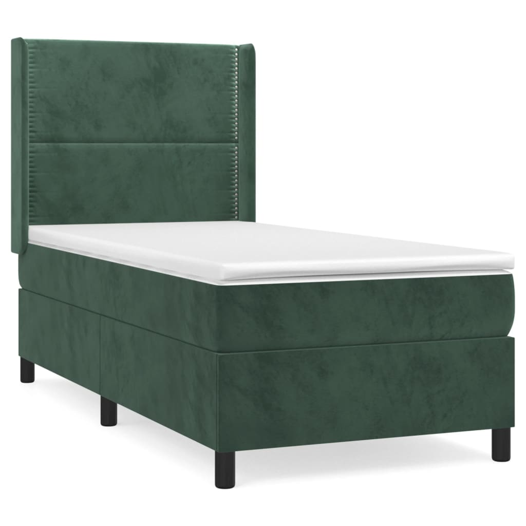 vidaXL Κρεβάτι Boxspring με Στρώμα Σκούρο Πράσινο 80x200 εκ. Βελούδινο