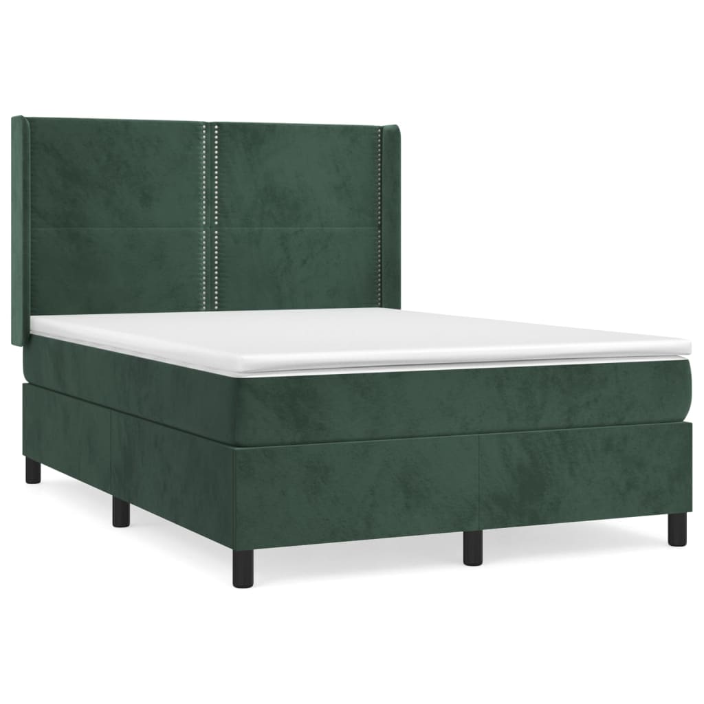 vidaXL Κρεβάτι Boxspring με Στρώμα Σκούρο Πράσινο 140x200εκ. Βελούδινο