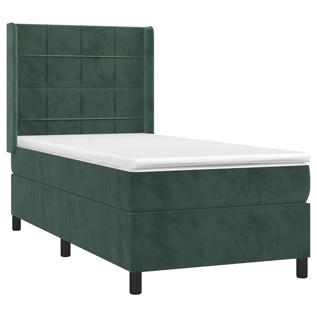 vidaXL Κρεβάτι Boxspring με Στρώμα Σκούρο Πράσινο 80x200 εκ. Βελούδινο