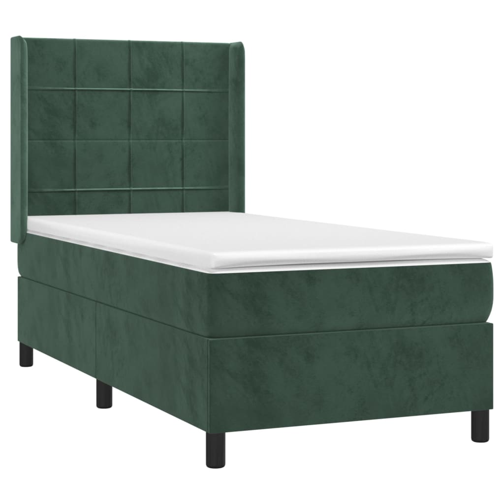 vidaXL Κρεβάτι Boxspring με Στρώμα Σκούρο Πράσινο 100x200εκ. Βελούδινο