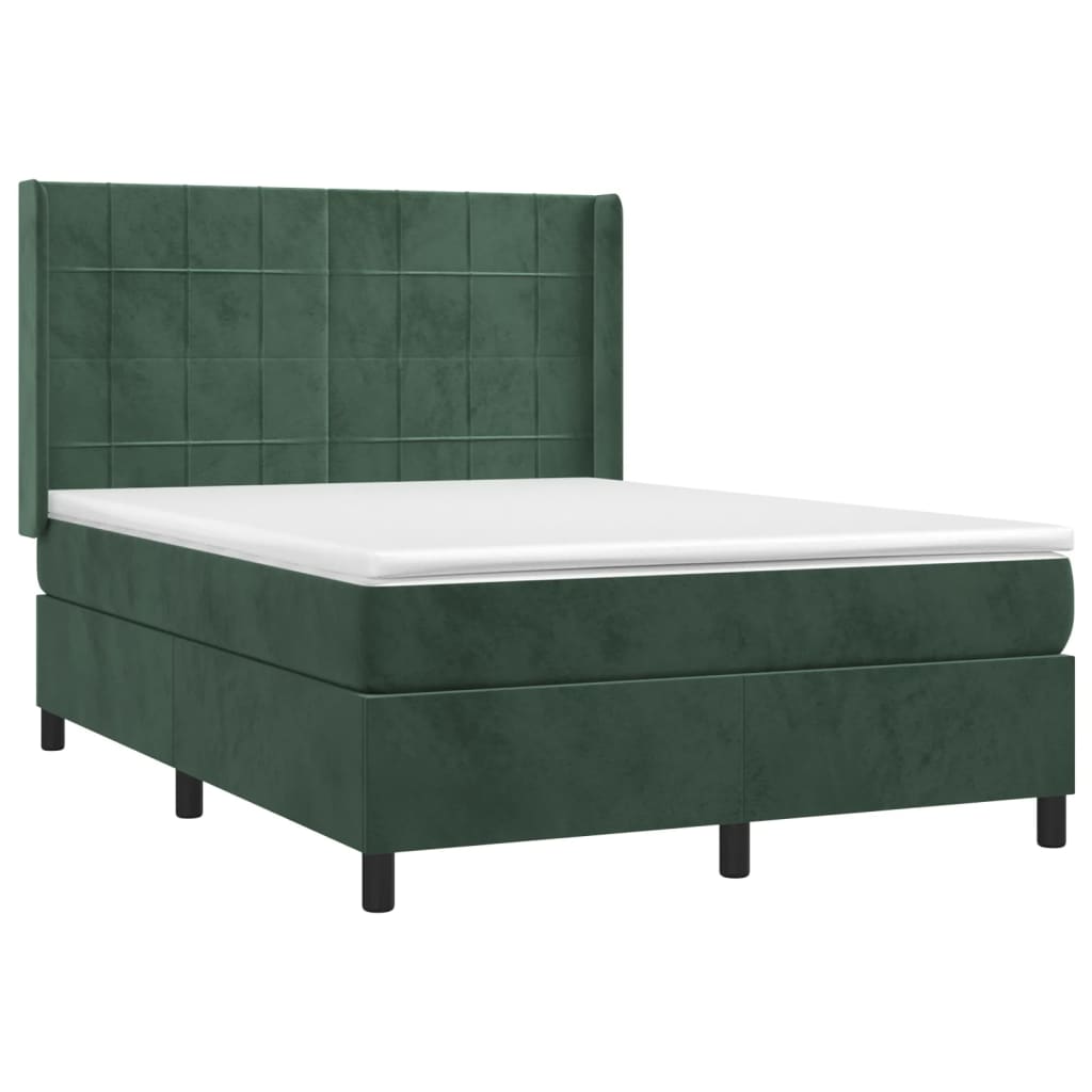 vidaXL Κρεβάτι Boxspring με Στρώμα Σκούρο Πράσινο 140x200εκ. Βελούδινο