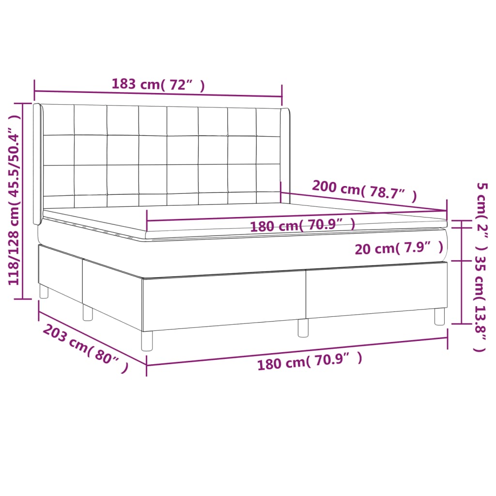 vidaXL Κρεβάτι Boxspring με Στρώμα Μαύρο 180x200 εκ. Βελούδινο
