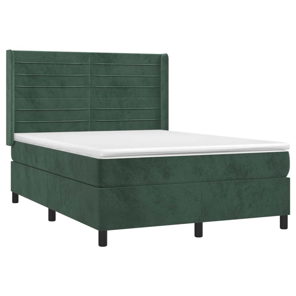 vidaXL Κρεβάτι Boxspring με Στρώμα Σκούρο Πράσινο 140x200εκ. Βελούδινο