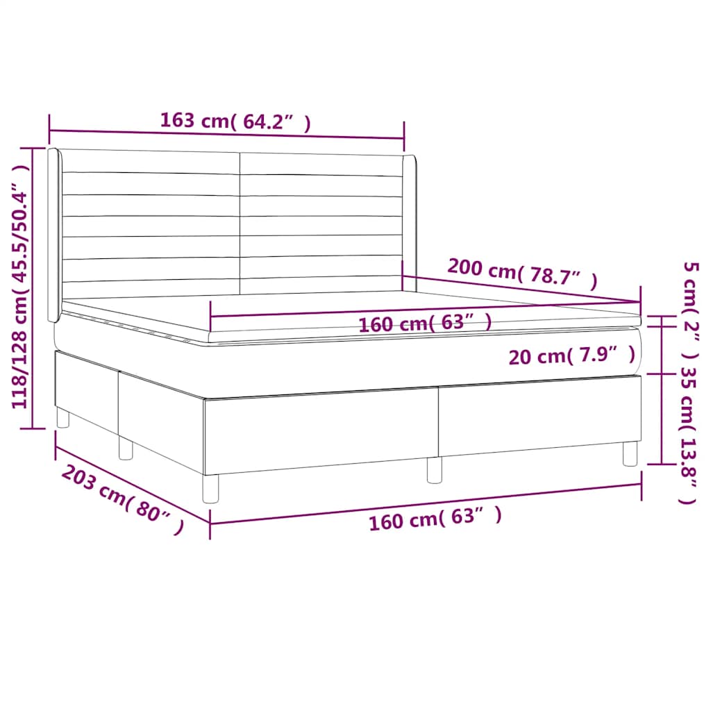 vidaXL Κρεβάτι Boxspring με Στρώμα Σκούρο Μπλε 160x200 εκ. Βελούδινο