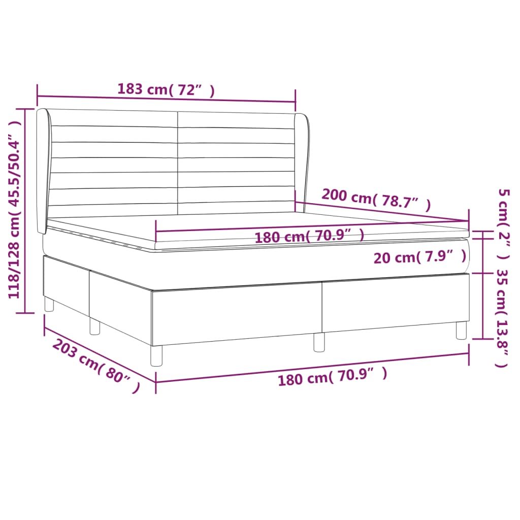 vidaXL Κρεβάτι Boxspring με Στρώμα Σκούρο Πράσινο 180x200εκ. Βελούδινο