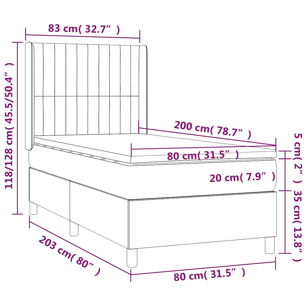 vidaXL Κρεβάτι Boxspring με Στρώμα Σκούρο Πράσινο 80x200 εκ. Βελούδινο