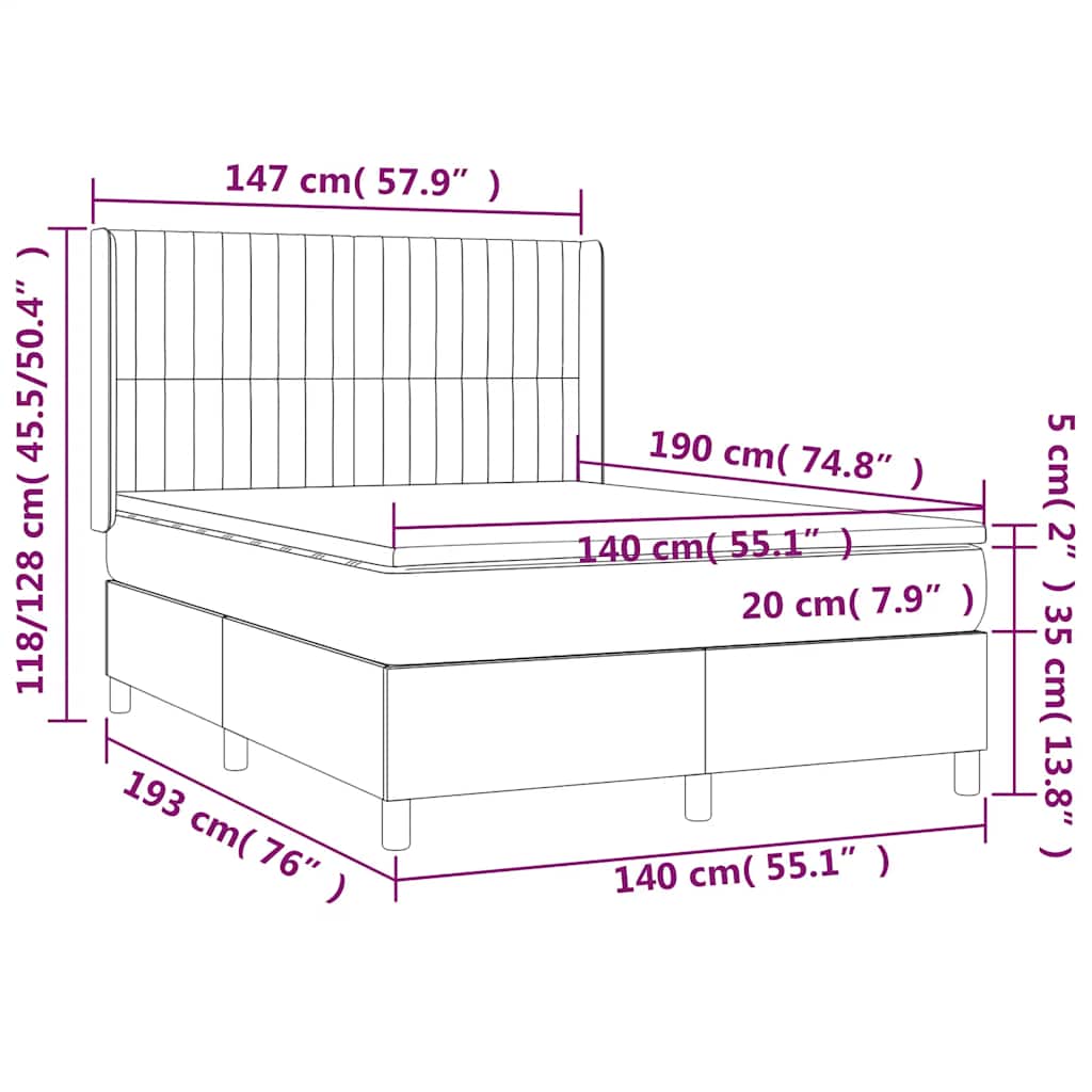 vidaXL Κρεβάτι Boxspring με Στρώμα Σκούρο Πράσινο 140x190εκ. Βελούδινο