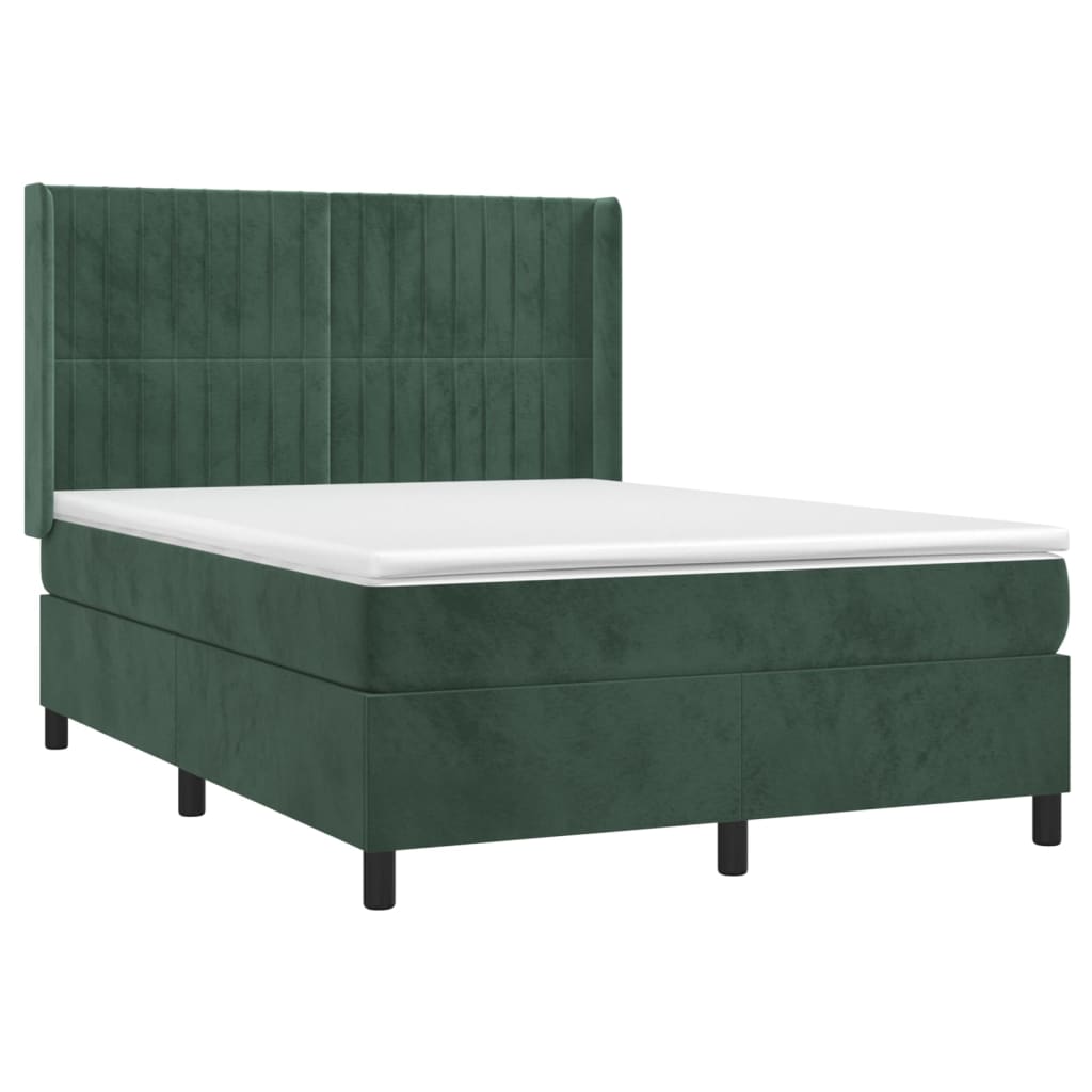 vidaXL Κρεβάτι Boxspring με Στρώμα Σκούρο Πράσινο 140x200εκ. Βελούδινο