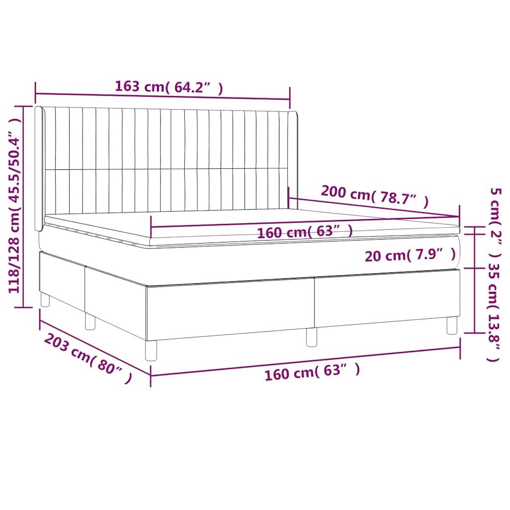 vidaXL Κρεβάτι Boxspring με Στρώμα Σκούρο Μπλε 160x200 εκ. Βελούδινο