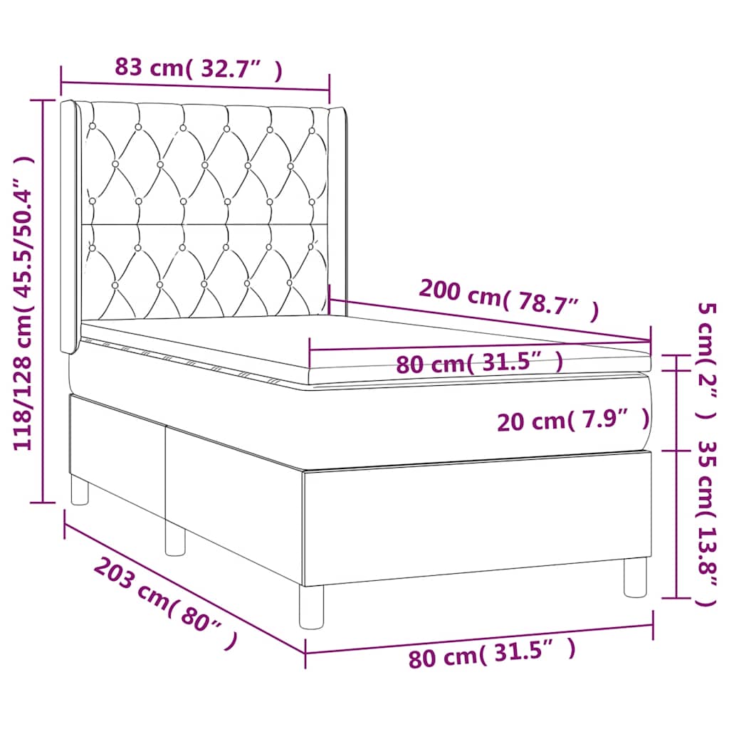 vidaXL Κρεβάτι Boxspring με Στρώμα Σκούρο Πράσινο 80x200 εκ. Βελούδινο