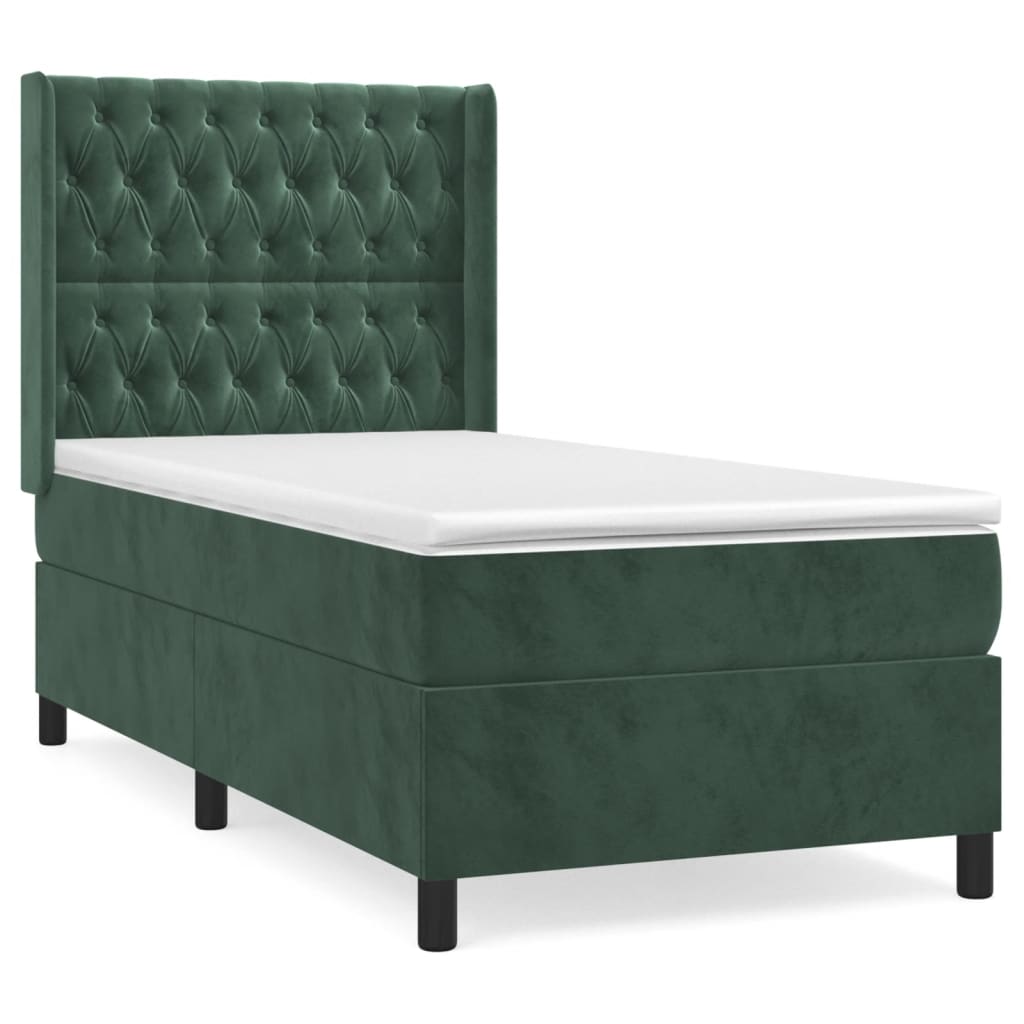 vidaXL Κρεβάτι Boxspring με Στρώμα Σκούρο Πράσινο 100x200εκ. Βελούδινο