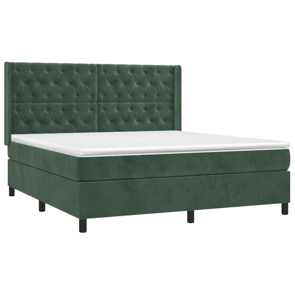 vidaXL Κρεβάτι Boxspring με Στρώμα Σκούρο Πράσινο 160x200εκ. Βελούδινο