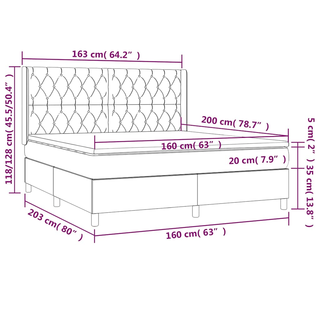 vidaXL Κρεβάτι Boxspring με Στρώμα Σκούρο Πράσινο 160x200εκ. Βελούδινο