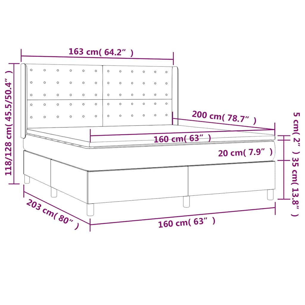 vidaXL Κρεβάτι Boxspring με Στρώμα Σκούρο Πράσινο 160x200εκ. Βελούδινο