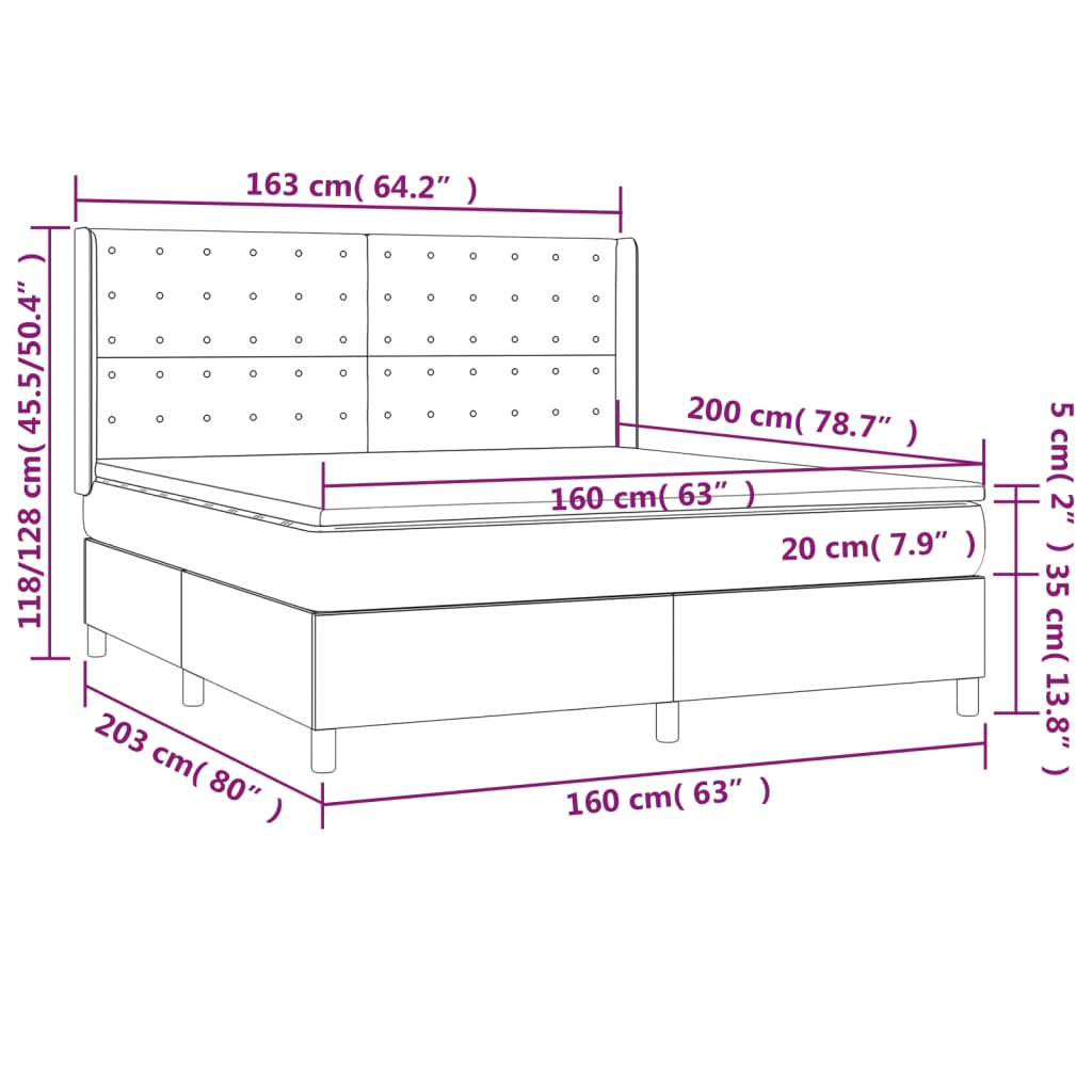 vidaXL Κρεβάτι Boxspring με Στρώμα Ροζ 160x200 εκ. Βελούδινο