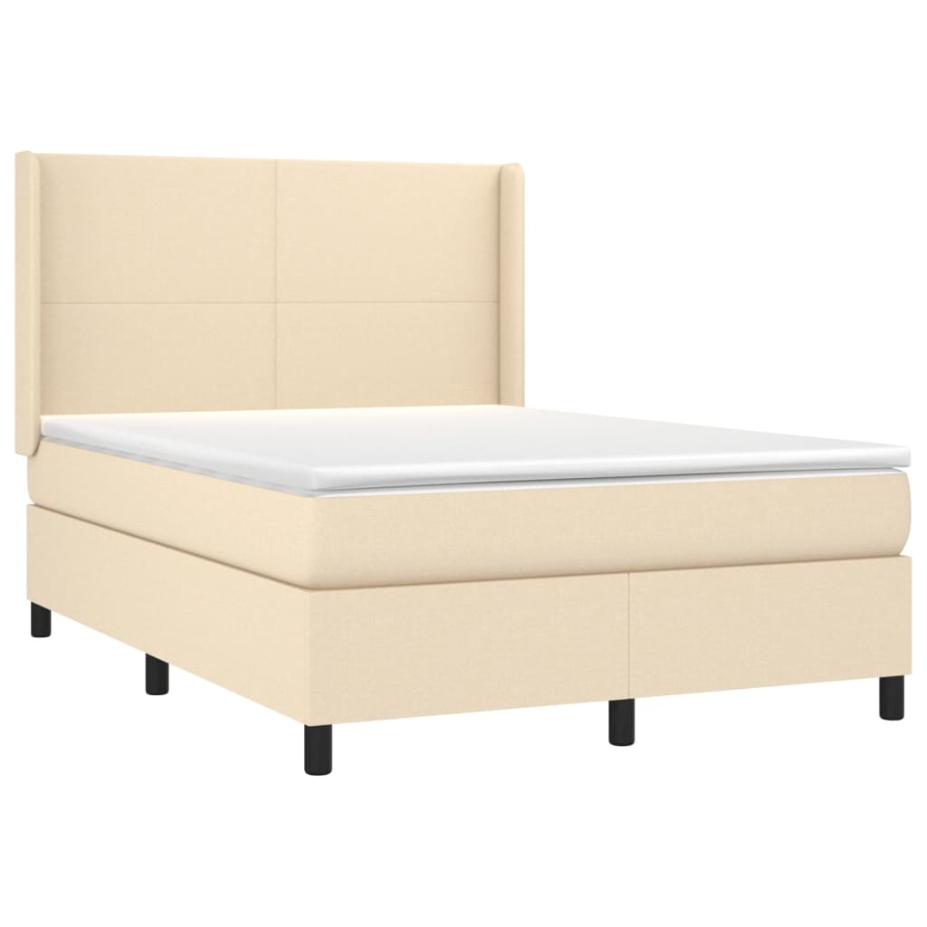 vidaXL Κρεβάτι Boxspring με Στρώμα & LED Κρεμ 140x200 εκ. Υφασμάτινο