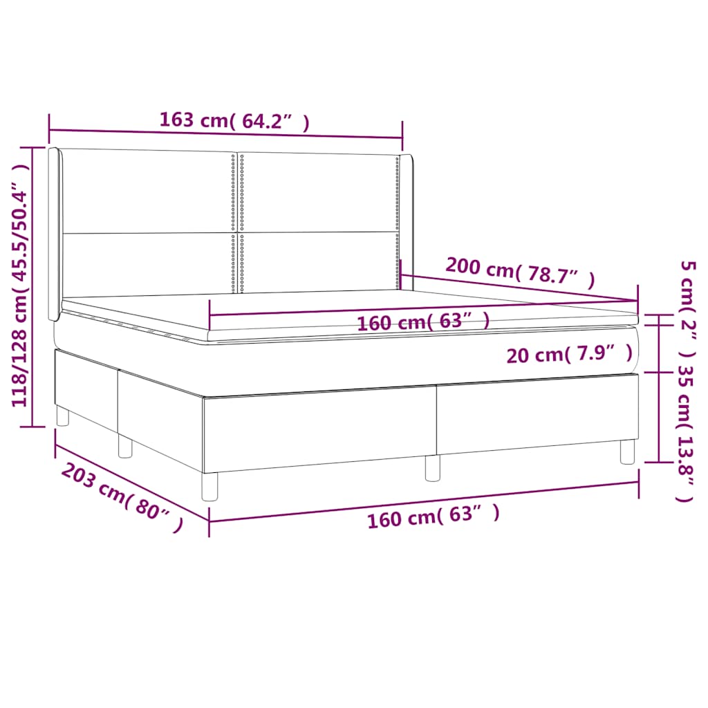 vidaXL Κρεβάτι Boxspring με Στρώμα & LED Μαύρο 160x200 εκ. Υφασμάτινο