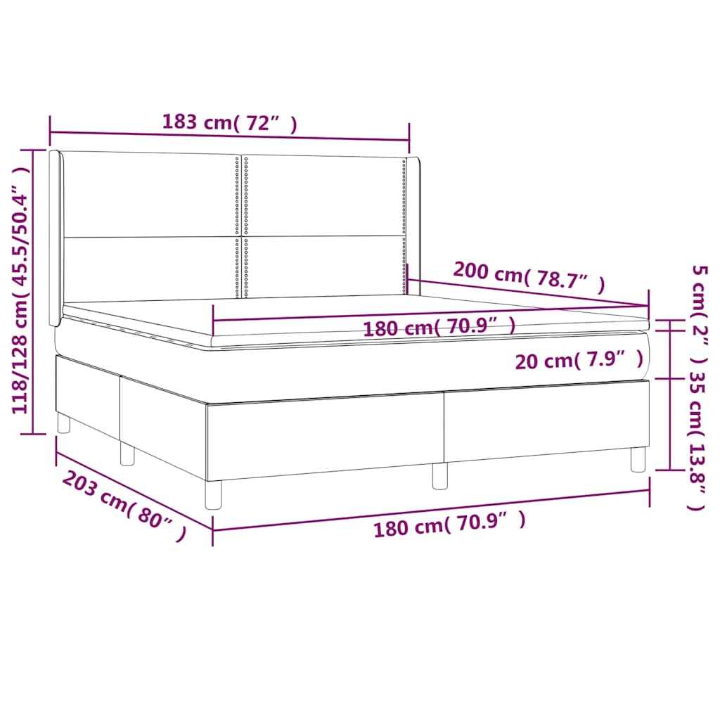 vidaXL Κρεβάτι Boxspring με Στρώμα & LED Μαύρο 180x200 εκ. Υφασμάτινο