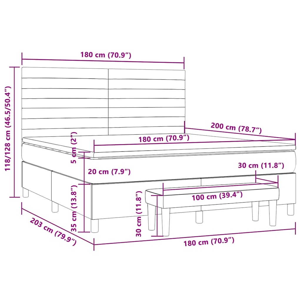 vidaXL Κρεβάτι Boxspring με Στρώμα & LED Taupe 180x200 εκ. Υφασμάτινο