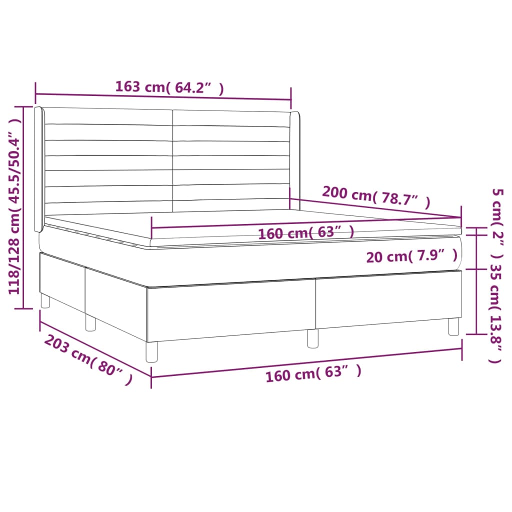 vidaXL Κρεβάτι Boxspring με Στρώμα & LED Κρεμ 160x200 εκ. Υφασμάτινο